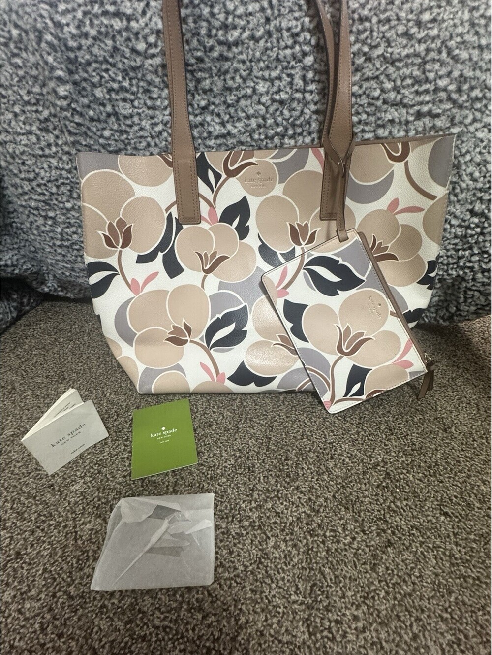 Kate Spade Arch Place Mya Breezy Floral Reversible Leather Tote + Pouch NEW